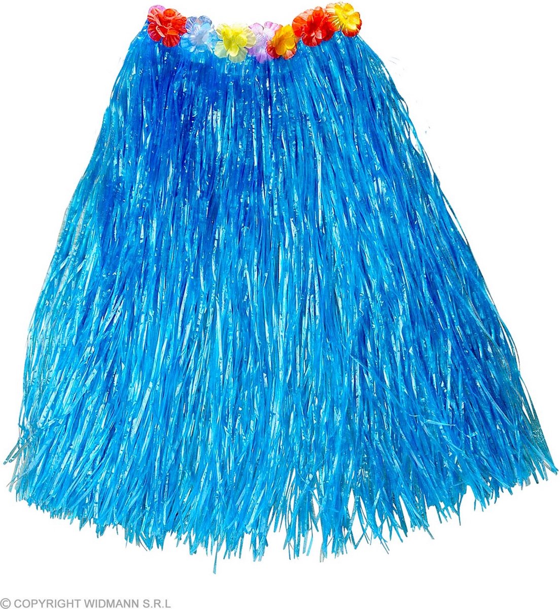 Hawaii & Carribean & Tropisch Kostuum | Lolana Hawaii Rokje Met Bloemenriem Lang 78 Centimeter, Blauw Vrouw | One Size | Carnaval kostuum | Verkleedkleding